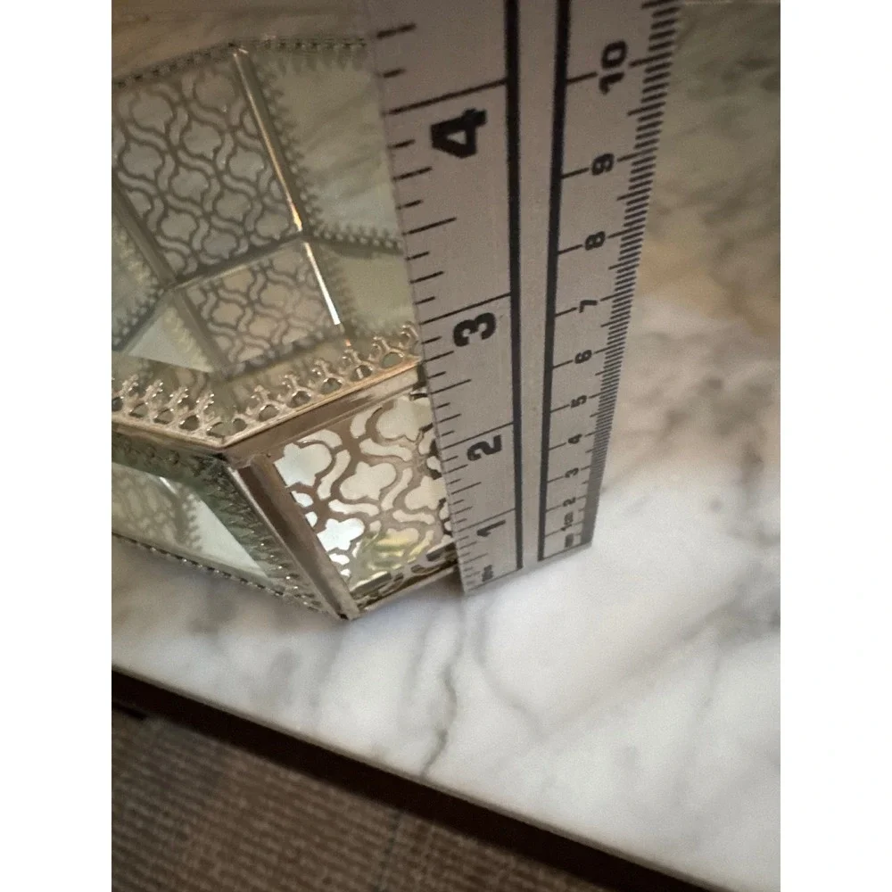 Rachel Ashwell Shabby Chic Silver Filigree Mirrored Octagon Glass Jewelry Box